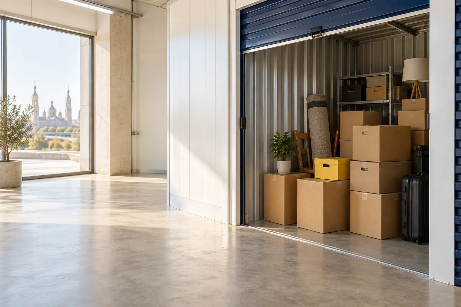 Trastero ordenado con cajas y espacio para guardar muebles